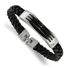 Load image into Gallery viewer, Stainless Steel & Black Leather Bracelet