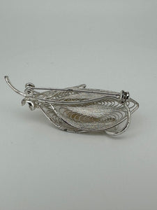 Vintage Wireworked Leaf Brooch with Pearls