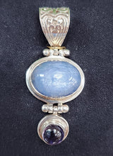Load image into Gallery viewer, Sterling silver Iolite and blue stone pendant