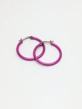 Load image into Gallery viewer, Stainless Steel Pink IP plated 26mm Hoop Earrings